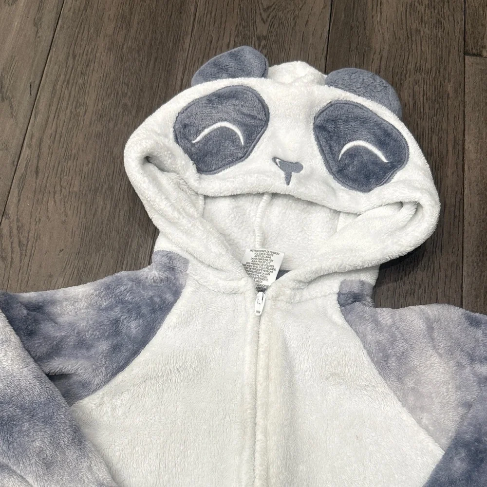Cozy plush fleece like Panda Kids One Piece hooded pajama footless jumper